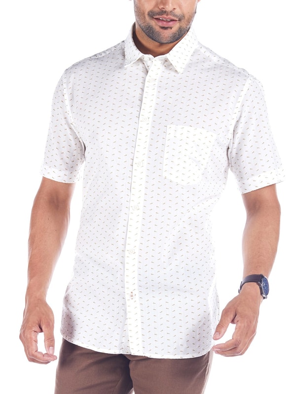 White Short Sleeves Printed Tencel Shirt
