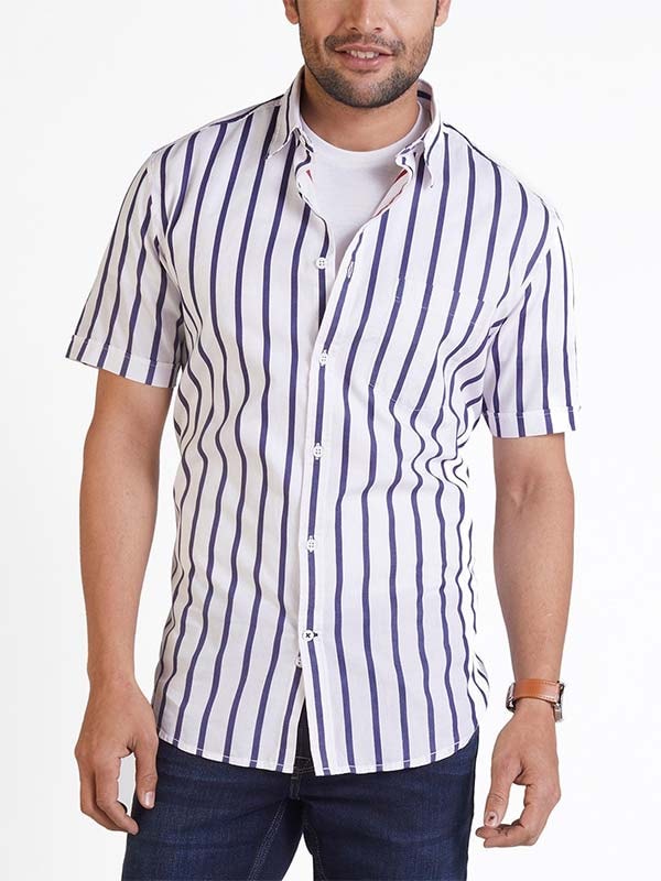 Jeanswear Striped Half Sleeve Cotton Blend Shirt