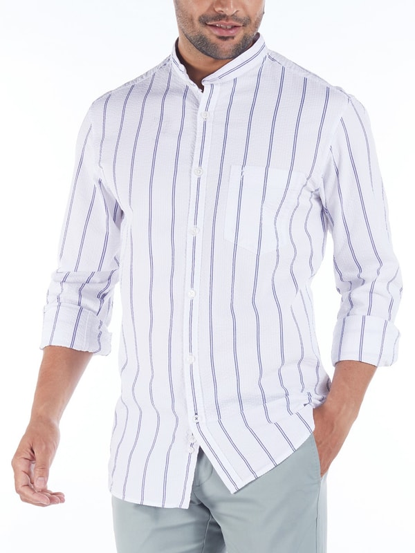 White Full Sleeves Striped Organic Cotton Shirt
