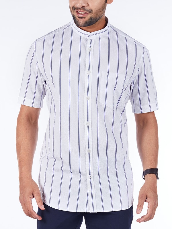 White Short Sleeves Striped Organic Cotton Shirt