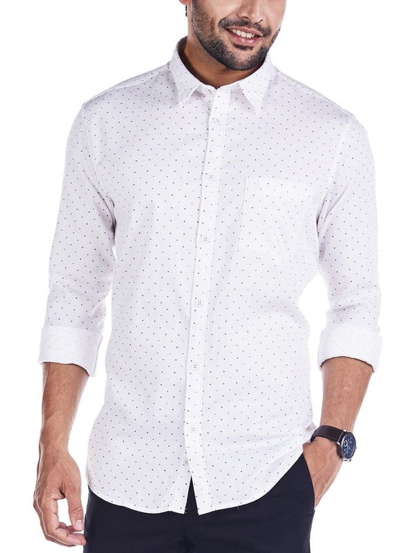 White Full Sleeves Printed Cotton Shirt