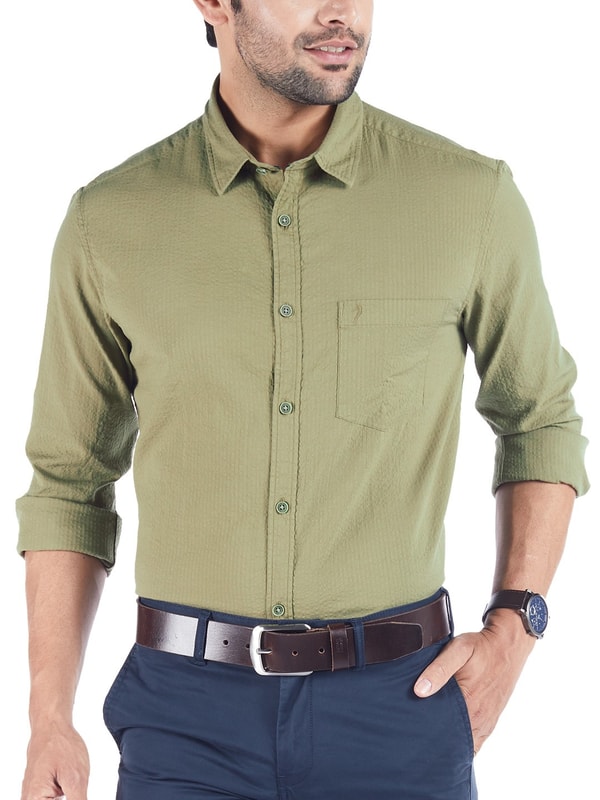 Olive Full Sleeves Solid Organic Cotton Shirt