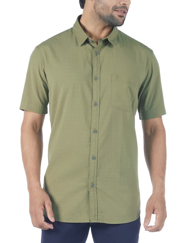 Olive Short Sleeves Solid Organic Cotton Shirt
