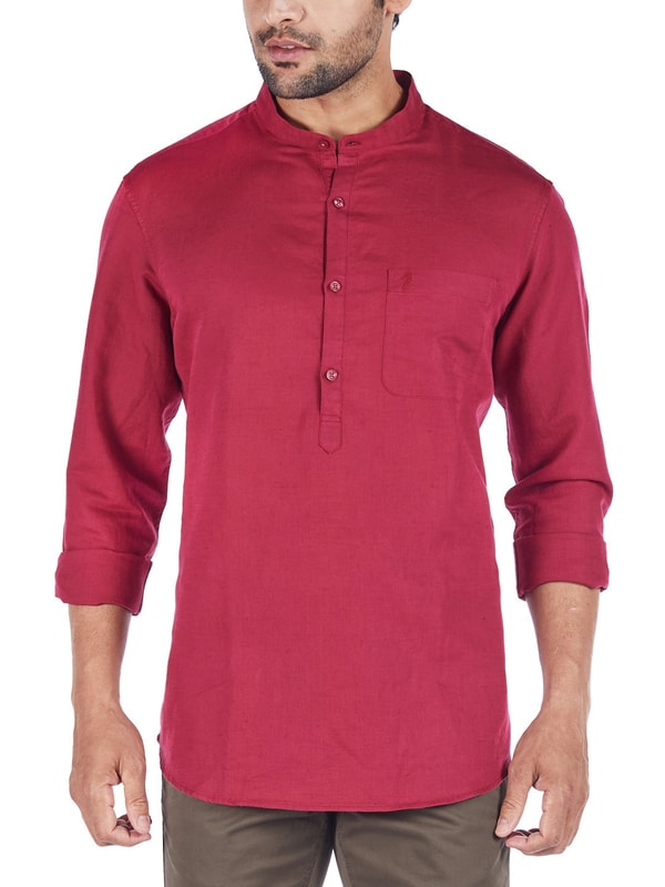 Maroon Full Sleeves Solid Linen Blend Shirt
