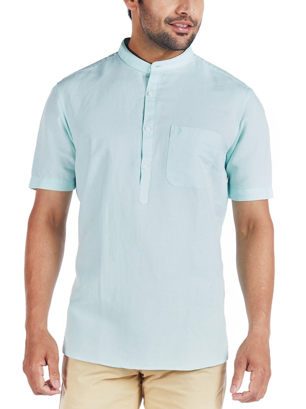 Mint Short Sleeves Solid Linen Blend Shirt