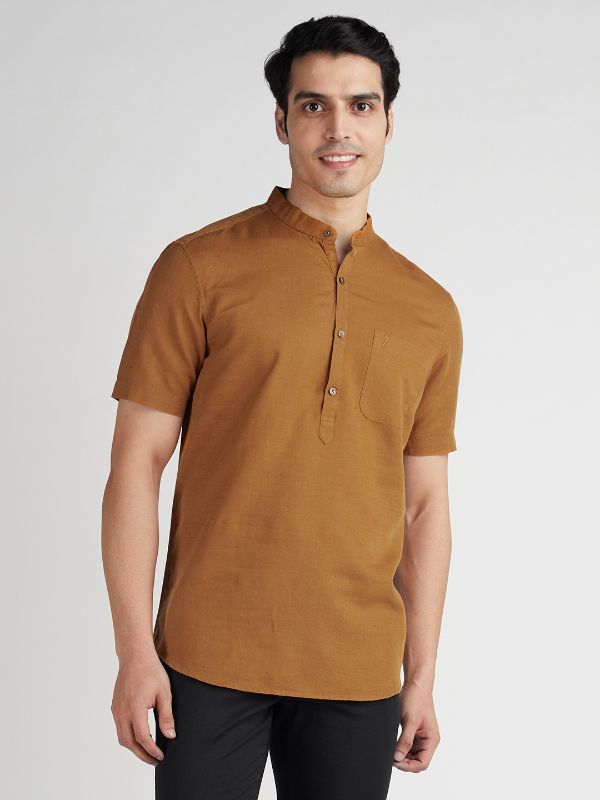 Jeanswear Solid Half Sleeve Linen Blend Shirt with