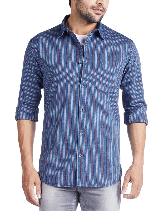 Indigo Full Sleeves Striped Cotton Shirt