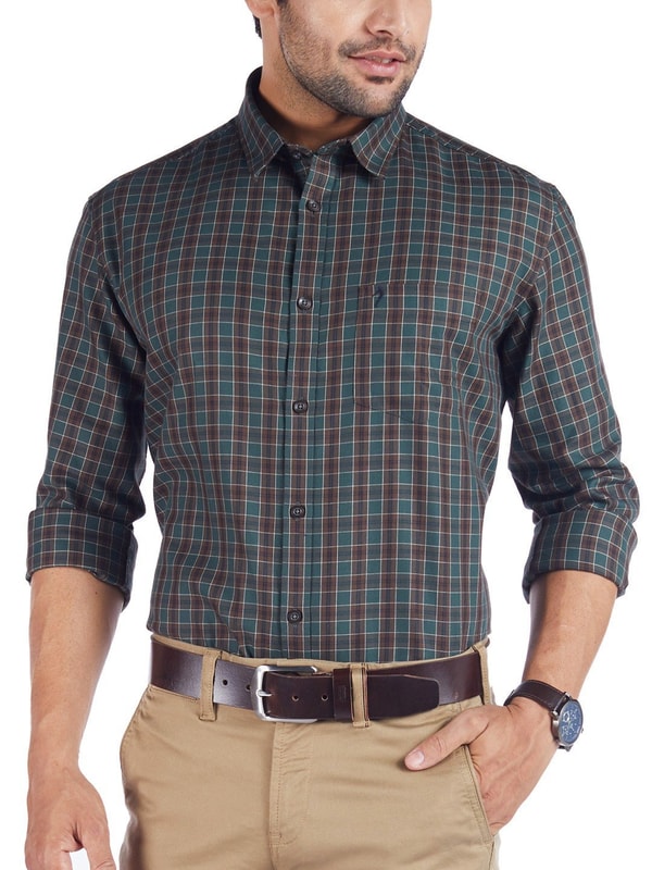 Teal Full Sleeves Check Cotton Shirt