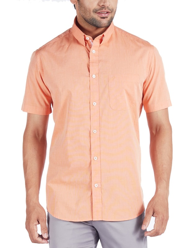 Orange Short Sleeves Solid Cotton Shirt
