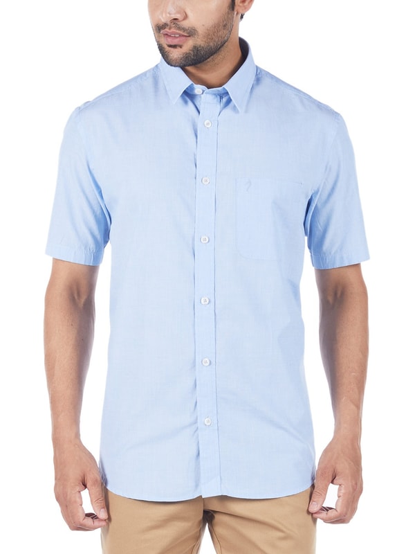 Sky Short Sleeves Solid Cotton Shirt