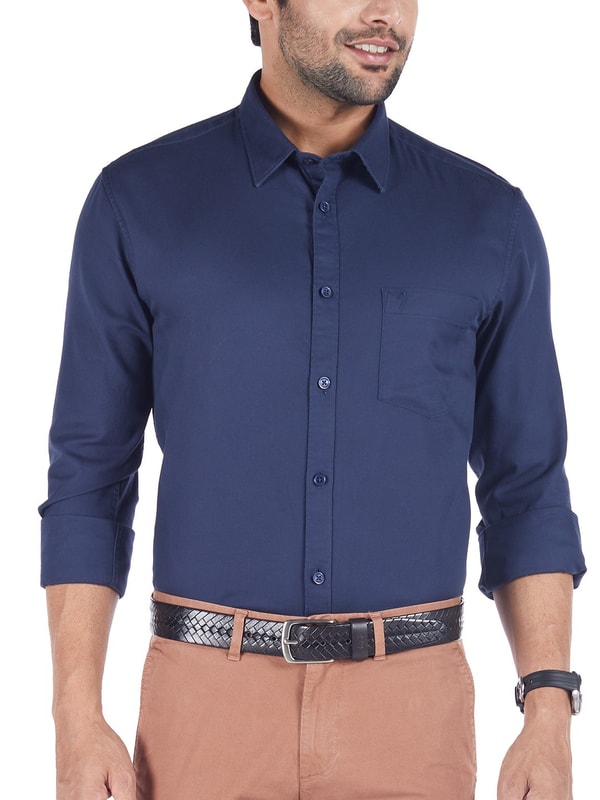 Navy Full Sleeves Solid Cotton Shirt