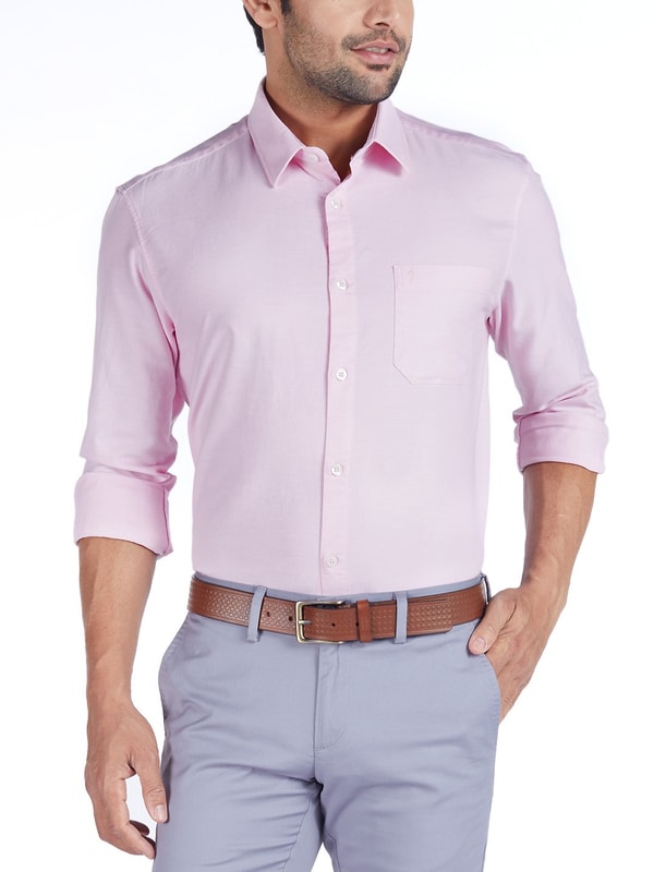 Pink Full Sleeves Solid Cotton Shirt