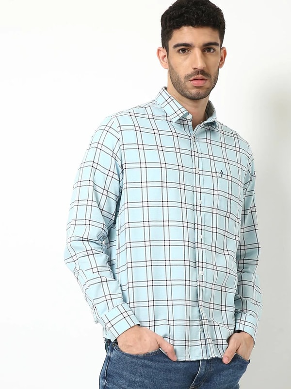 Blue Solid Full Sleeve Cotton Shirt