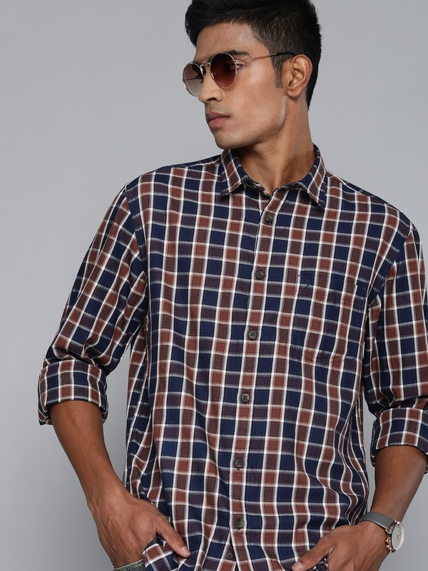 Brown Checked Full Sleeve Cotton Shirt