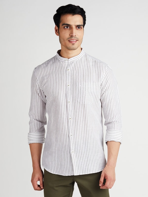 Pine Striped Full Sleeve Linen Blend Shirt