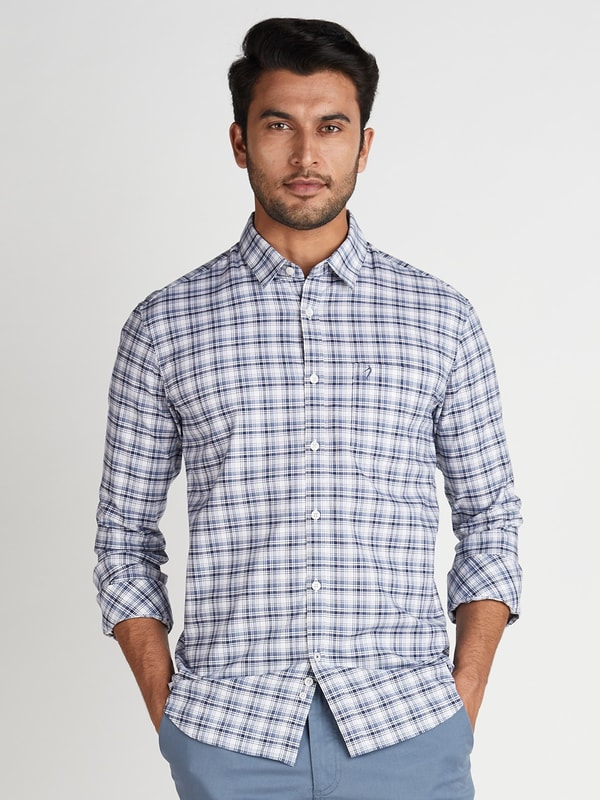 White Checked Full Sleeve Cotton Stretch Shirt
