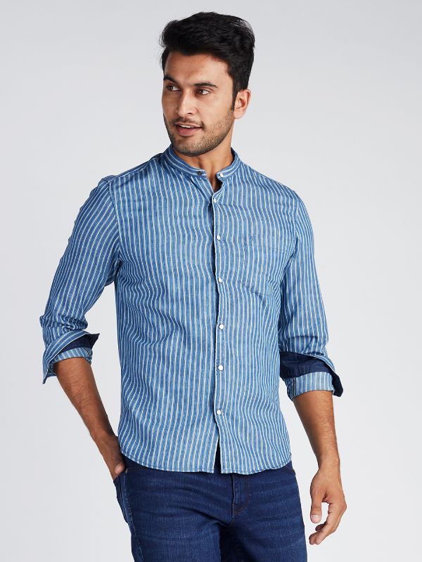 Reunion Striped Chiseled Fit Cotton Shirt with Man