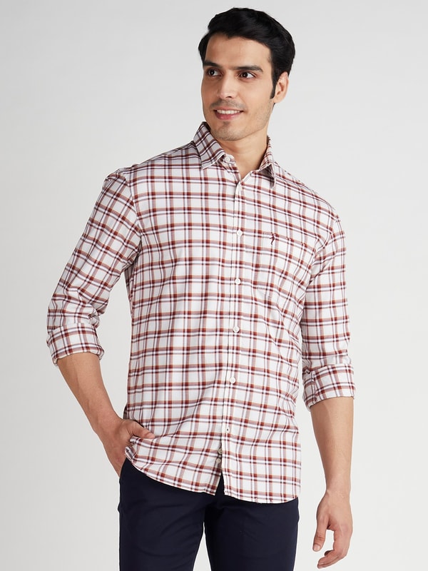 Maroon Checked Full Sleeve Cotton Stretch Shirt