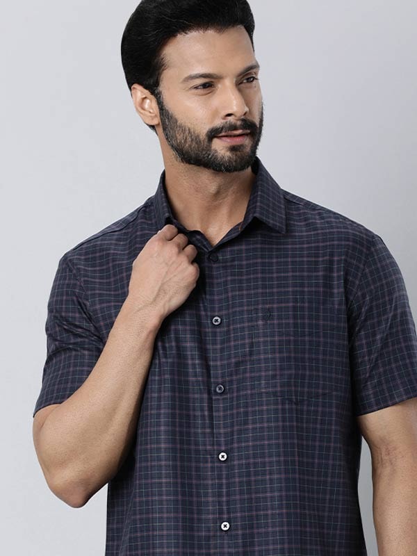 Constructed Checked Half Sleeve Cotton Blend Shirt