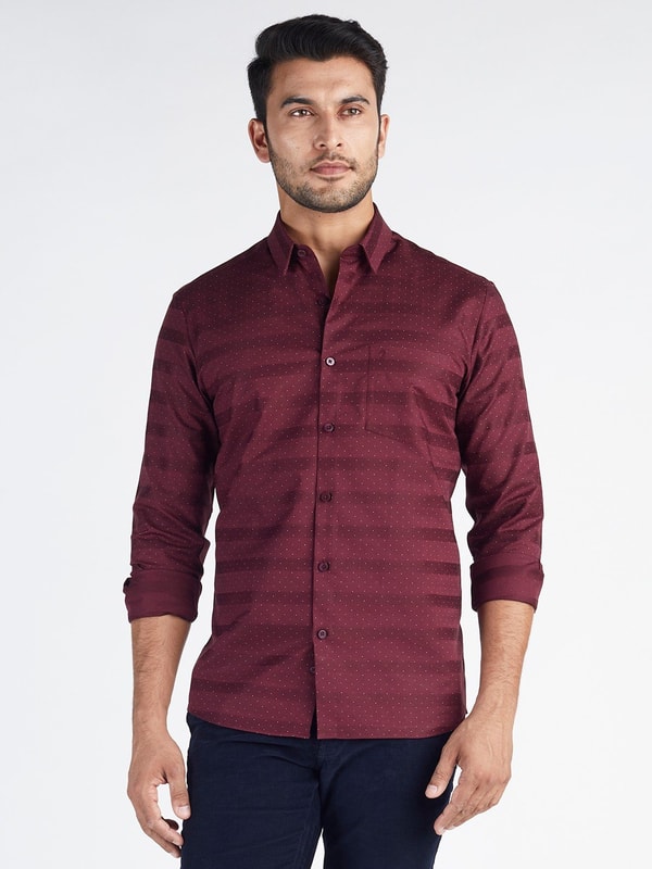 Maroon Printed Full Sleeve Cotton Shirt