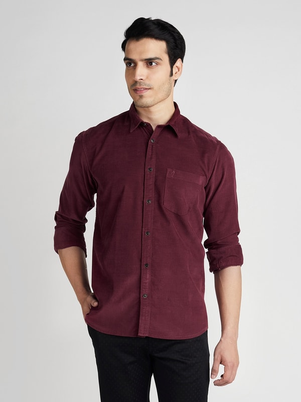 Burgundy Solid Full Sleeve Cotton Tencel Shirt