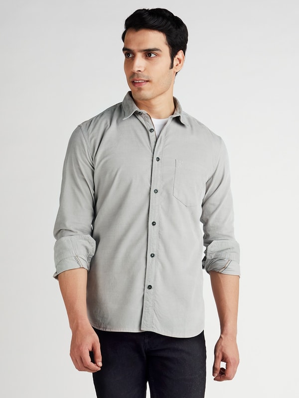 Grey Solid Full Sleeve Cotton Tencel Shirt