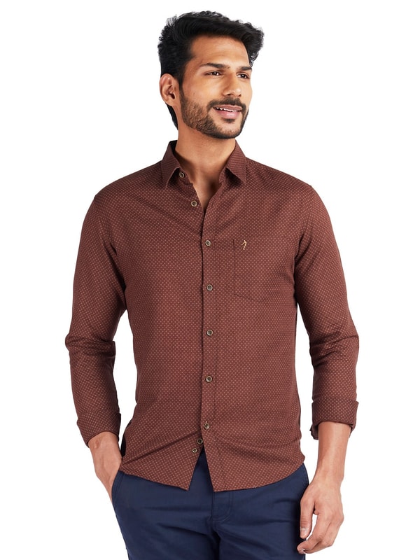 Brown Prints Long Sleeves Linen cotton Shirt