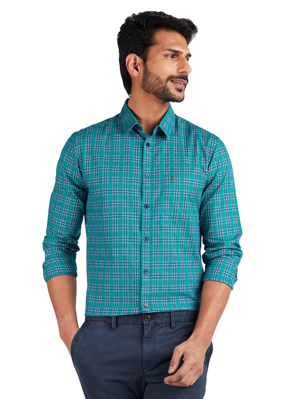 Green Checks Long Sleeves Pure Cotton Shirt