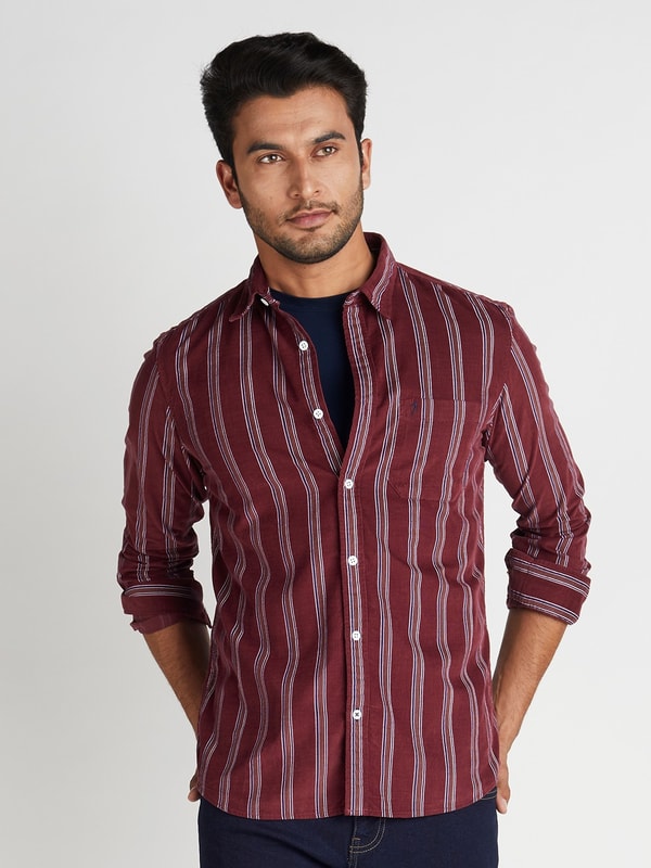 Burgundy Striped Corduroy Shirt