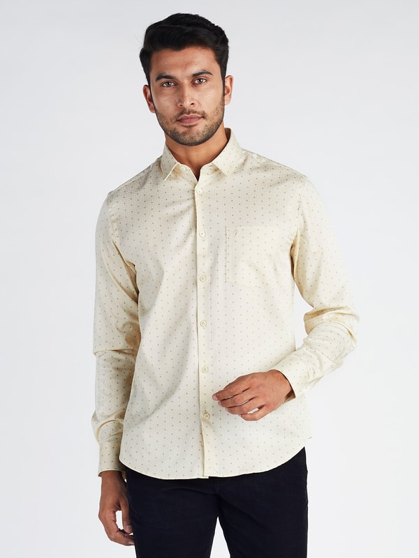 Ecru Printed Full Sleeve Cotton Shirt