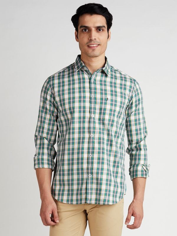 Green Checked Full Sleeve Cotton Shirt