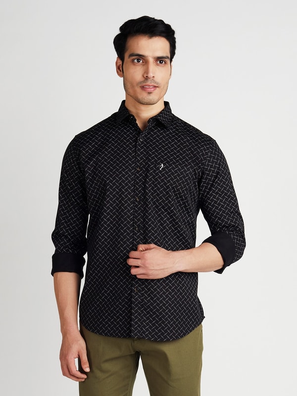 Black Printed Full Sleeve Cotton Shirt