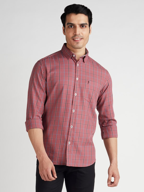 Coral Checked Full Sleeve Cotton Shirt