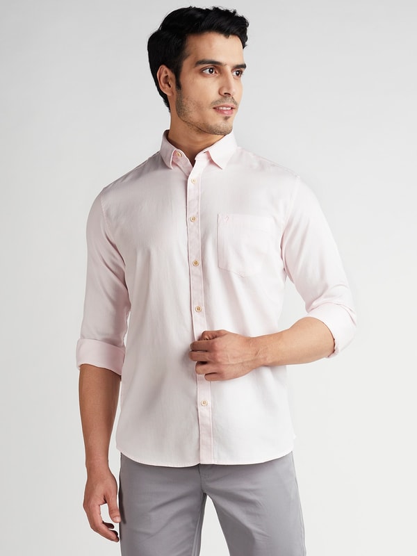 Pink Solid Full Sleeve Cotton Shirt