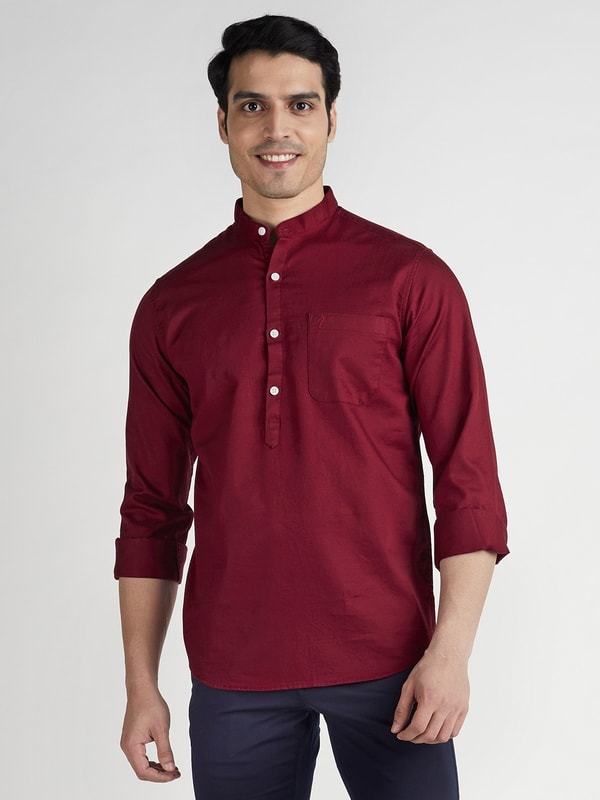 Maroon Solid Full Sleeve Cotton Shirt