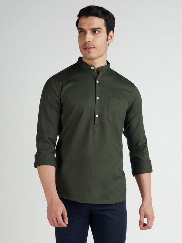 Olive Solid Full Sleeve Cotton Shirt