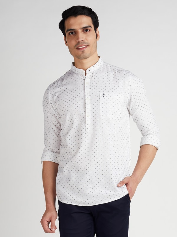 White Printed Full Sleeve Cotton Shirt