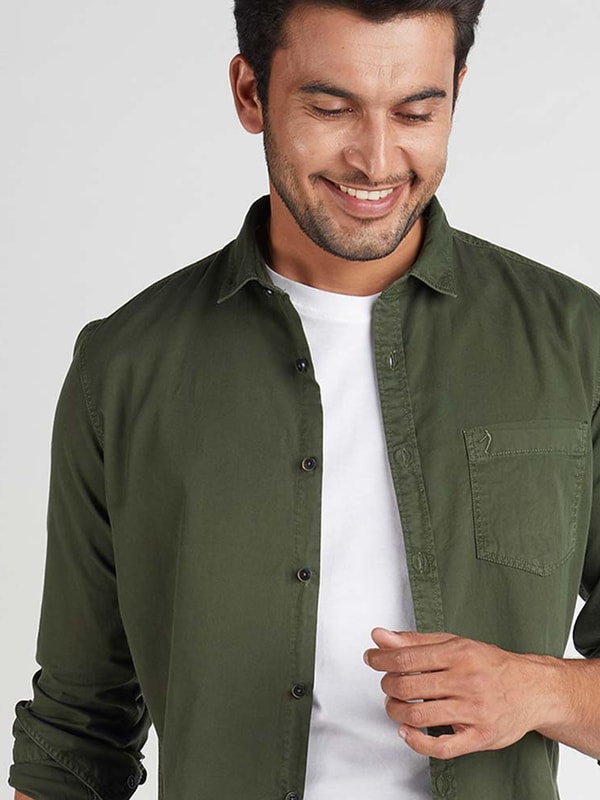 MSD Dark Green Solid Full Sleeve Cotton Shirt