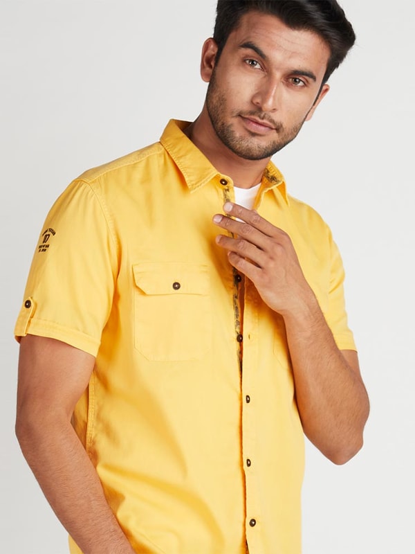 MSD Yellow Solid Short Sleeve Cotton Shirt