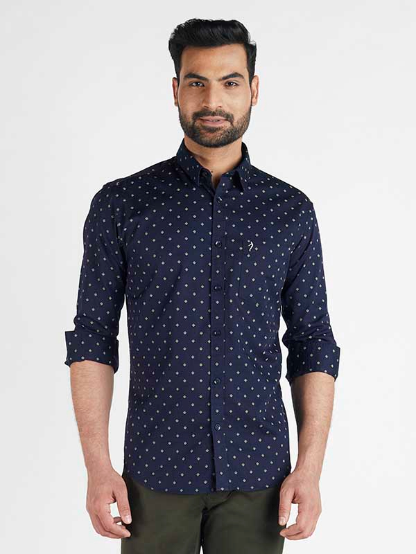 Occasionwear Printed Cotton Shirt with Mandarin Co