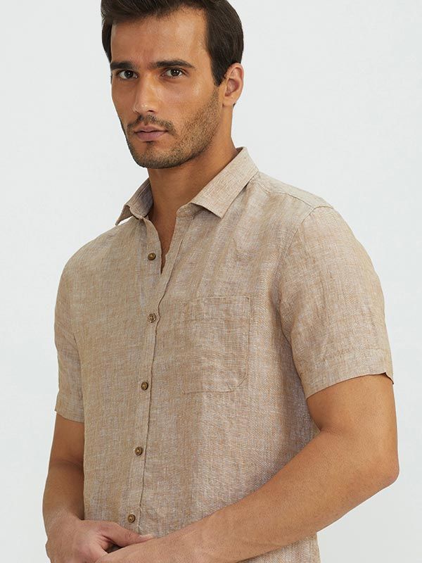 Evoke Solid Half Sleeve Linen Shirt