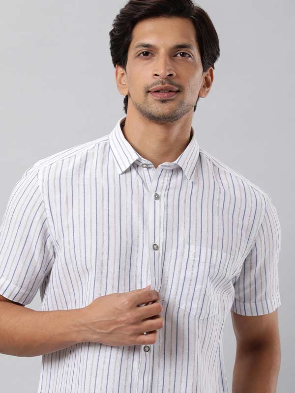 Stylish Gent Striped Half Sleeve Linen Blend Shirt
