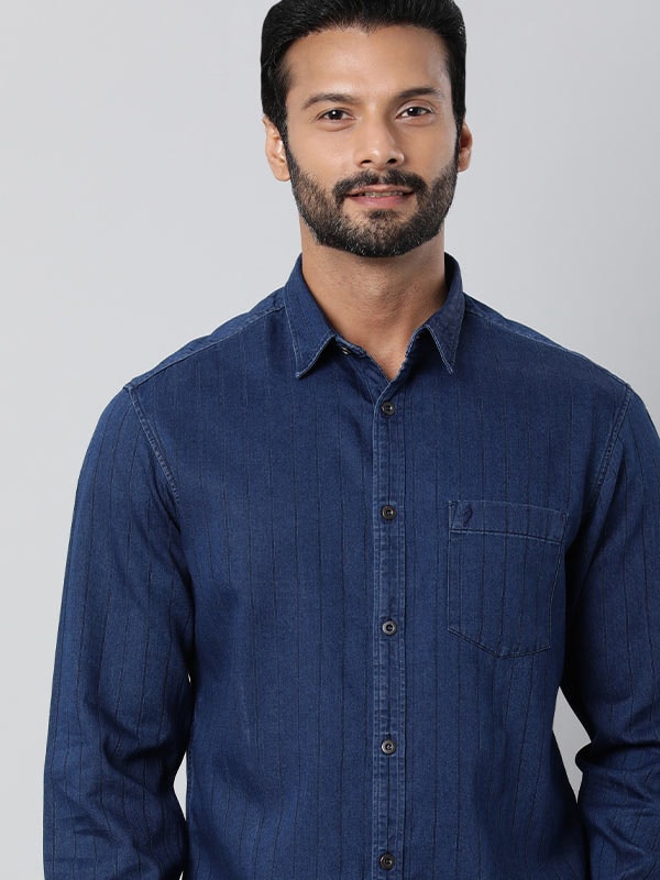 Blue Collar Style Striped Cotton Shirt