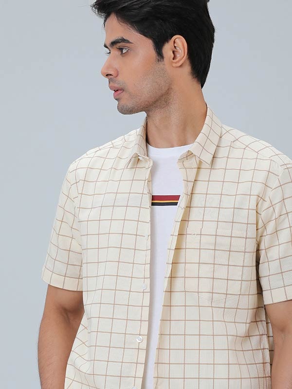 Constructed Half Sleeve Checked Cotton Shirt