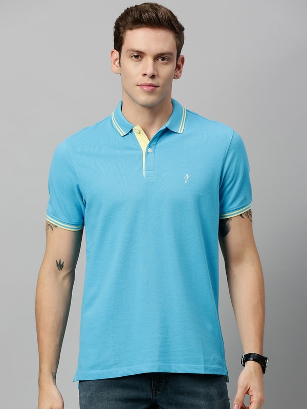 Mens Aqua Polo Solids T-Shirt