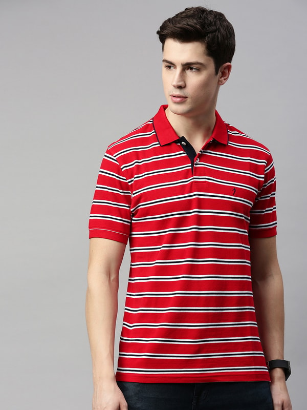 Mens Red Polo Stripes T-Shirt