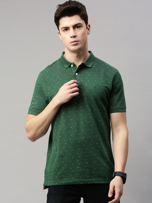 Mens Green Prints Polo T-Shirt