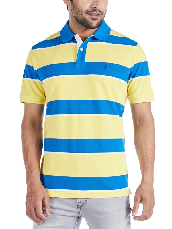Corn Striped Polo Neck T-Shirt