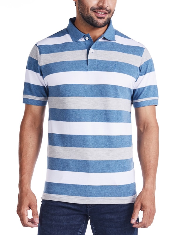 Cobalt Striped Polo Neck T-Shirt