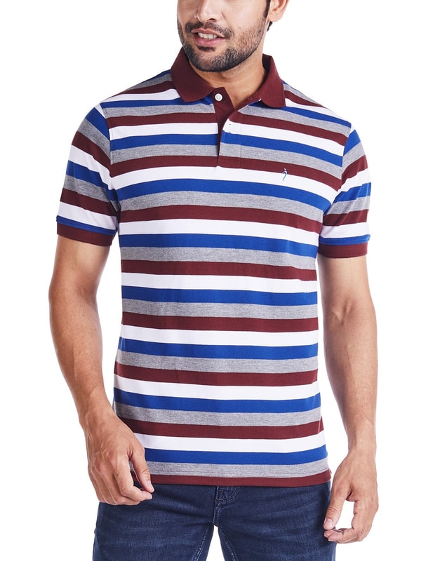 Choco Striped Polo Neck T-Shirt